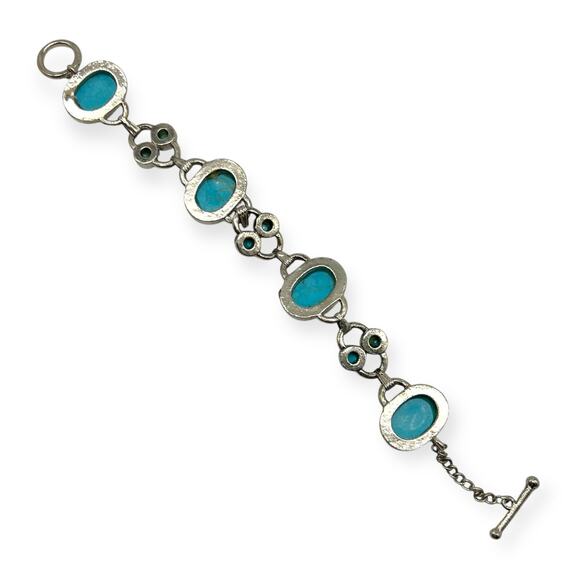 Bohemian Silver Bracelet Turquoise Blue Round Shape Semi Precious Stone Howlite - Picture 10 of 14
